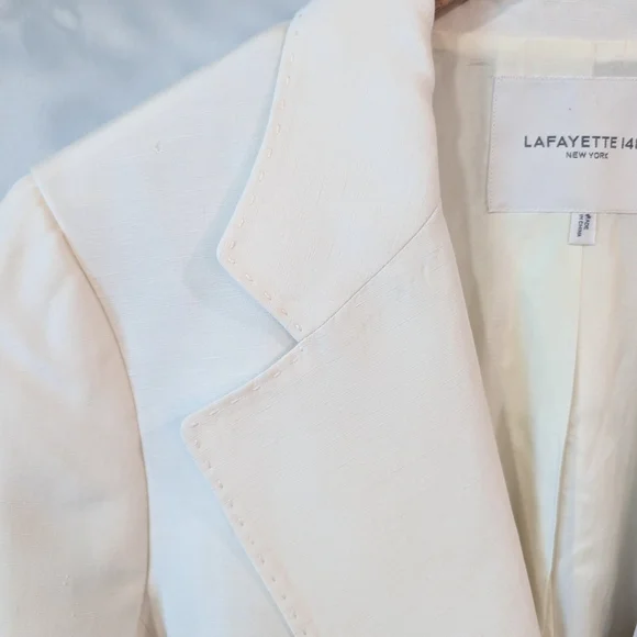 Lafayette 148 New York Kettson Cream Belted Suit Jacket Size 10 - Picture 11 of 14